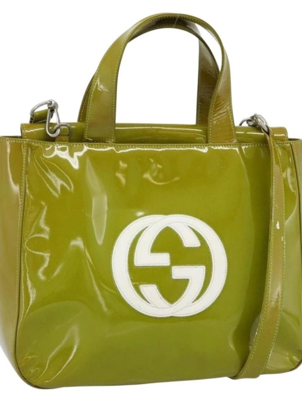 GUCCI Hand Bag Patent leather 2way Green Silver Auth ep14853